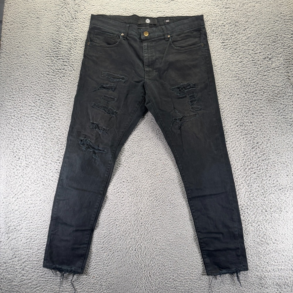Jordan Craig Sean Jeans Men 38x32 Black Cotton Denim Straight Distressed Stretch